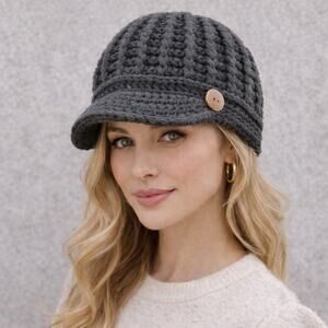 Scala Womens Acrylic Radar Hat Black Knit Newsboy Cap Cozy Cottagecore Chic NWT